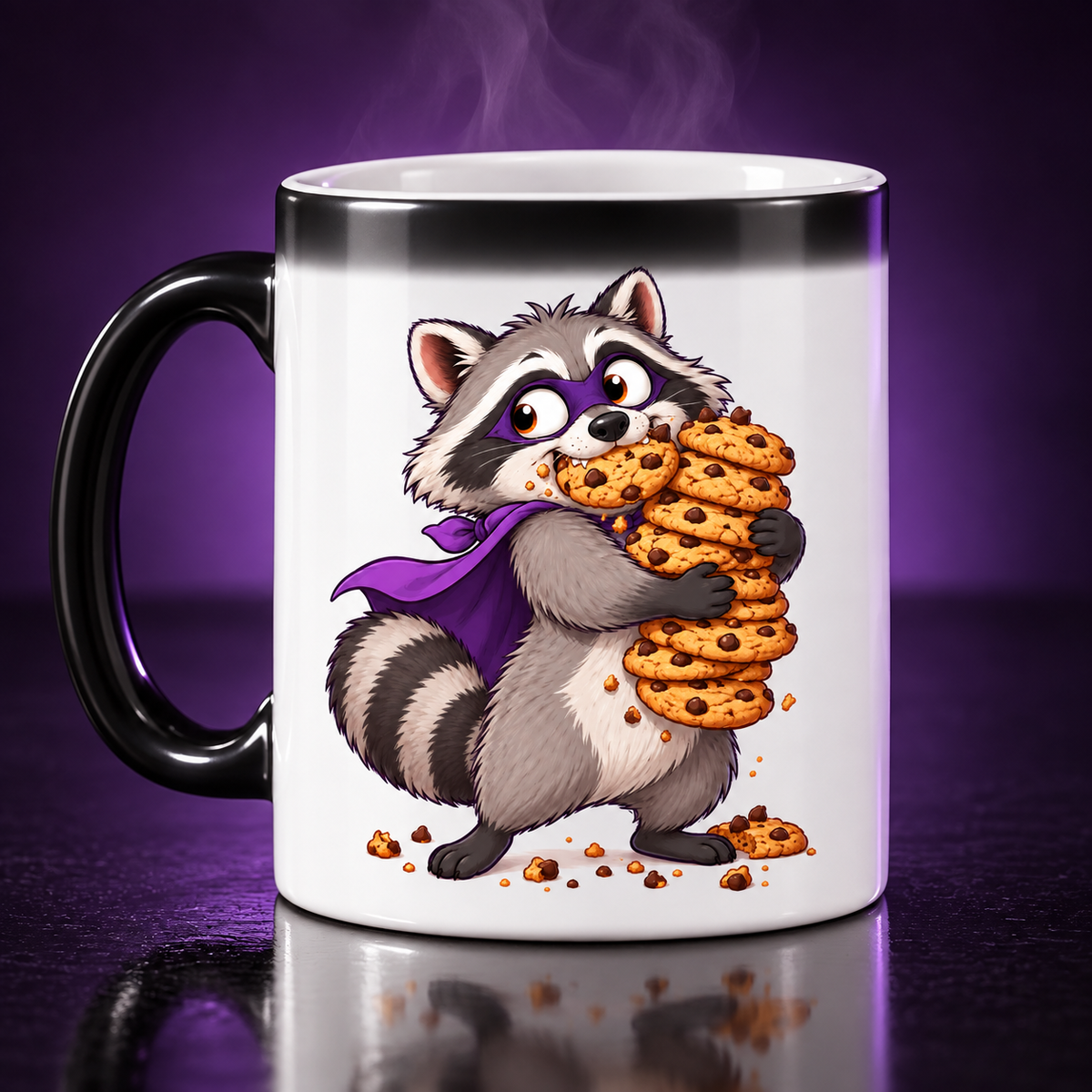 Snack Bandit color-changing mug in its hot revealed state